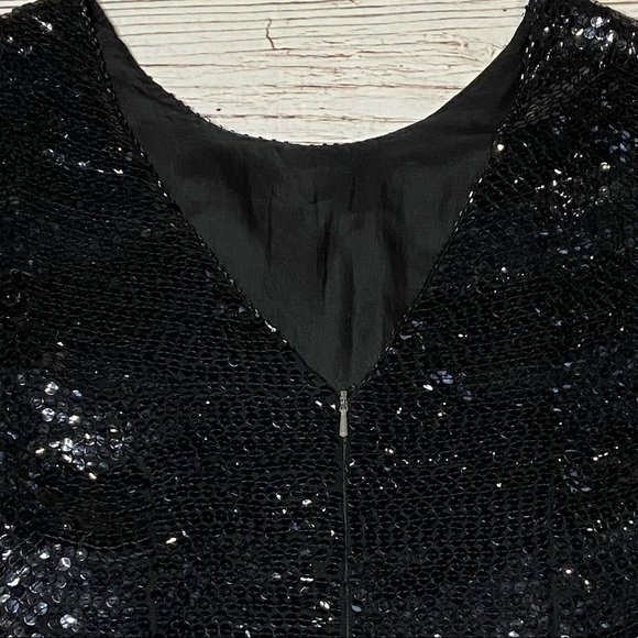 Vintage Oleg Cassini Black Silk and Sequin Dress Sz 8 - Picture 12 of 15